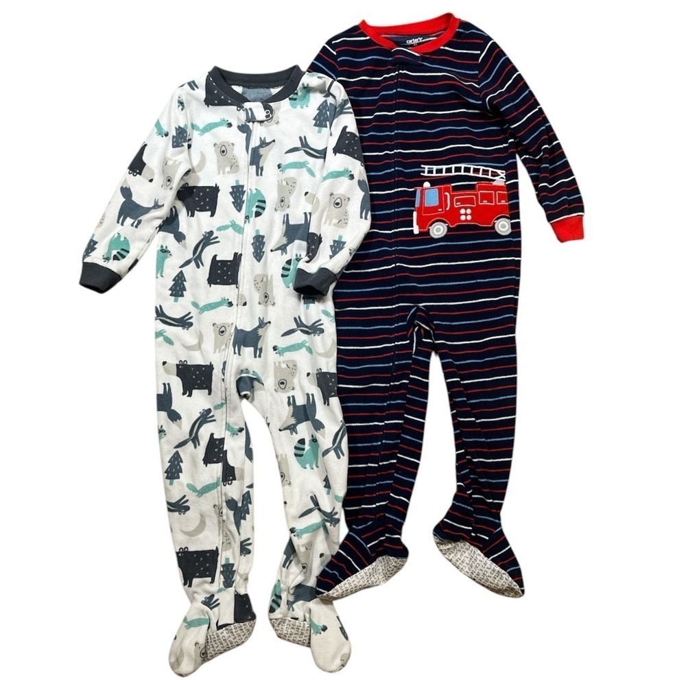 Carter's 4T Onesie Footie Pajamas Pjs Fleece Warm Winter Zip Up EUC - Lot of 2